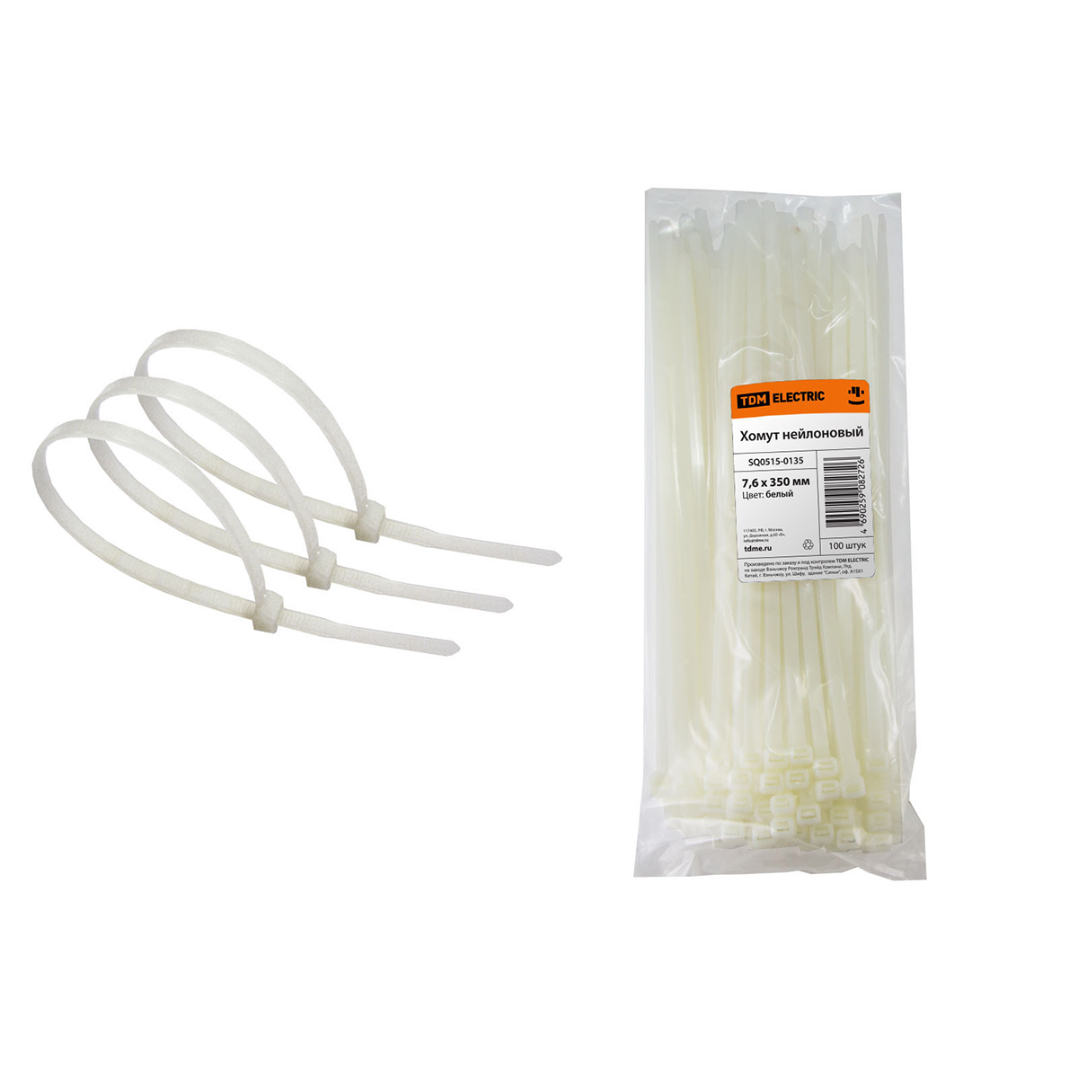 Хомуты нейлон 7,6 х 350 мм (набор 100 шт.), белые (1/5/25) tdm sq0515-0135