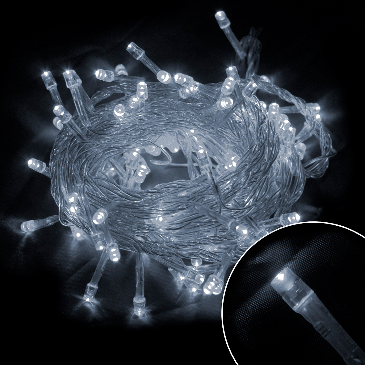 Электрогирлянда 8 м, 8 реж., белая, зеленый шнур (1/36) led100-8-w "волшебная страна"