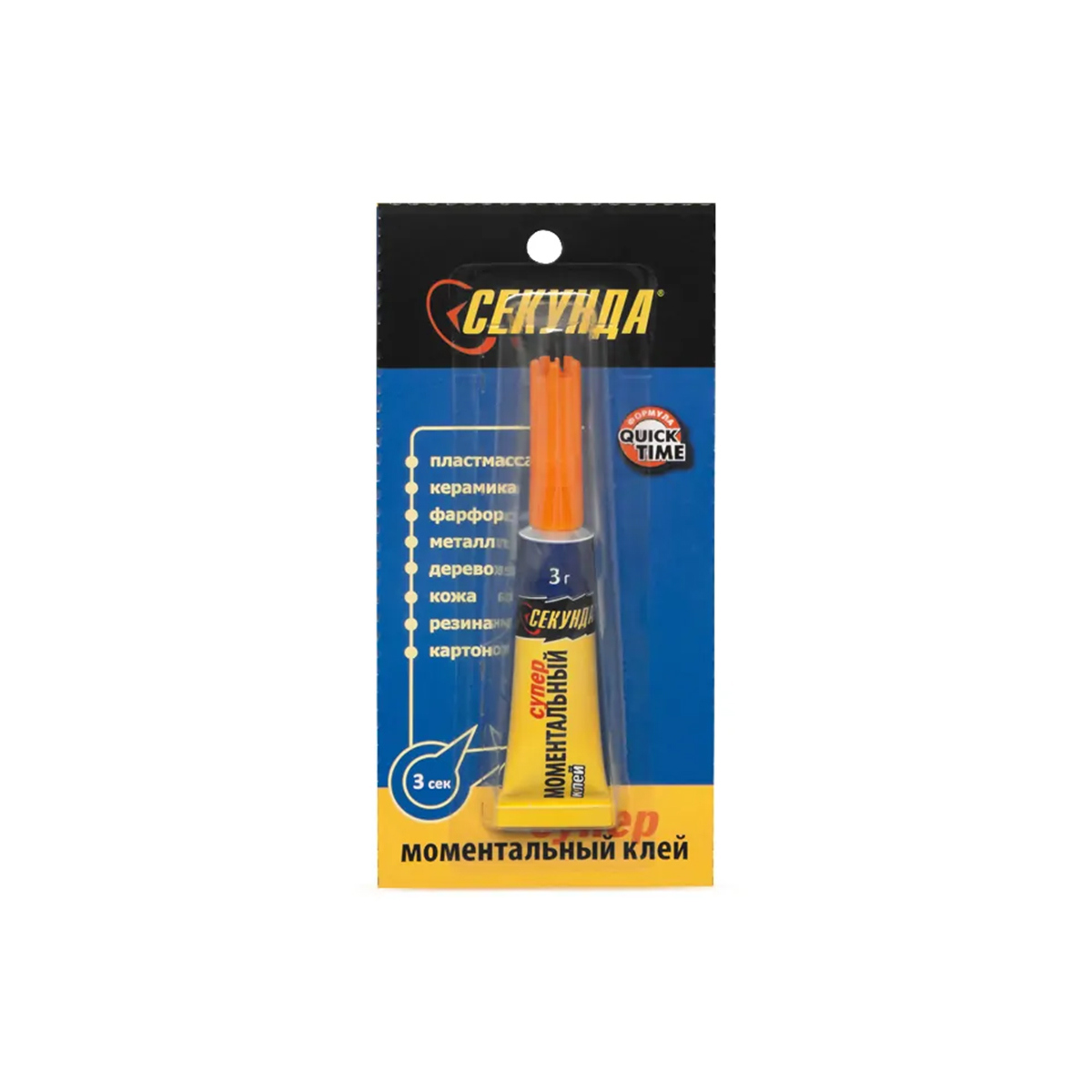 Клей "моментальный " 3 г на листе (12/288) "секунда" 403-103