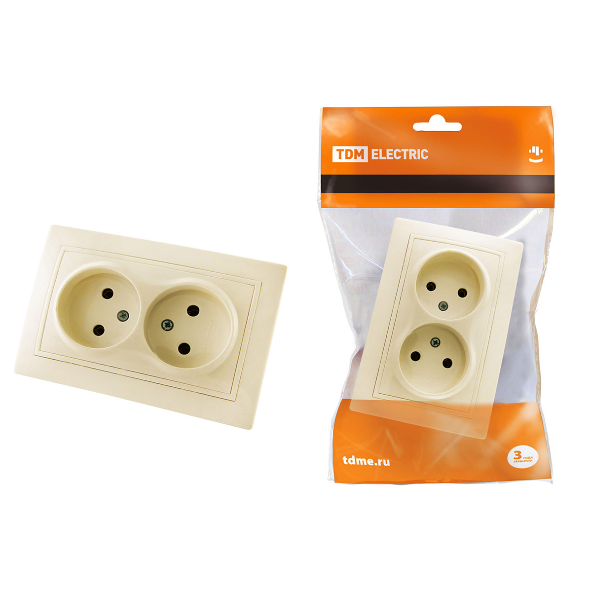 Розетка двойная 10а 250в ip20 "таймыр" слон. кость (1/10/100) tdm sq1814-0113