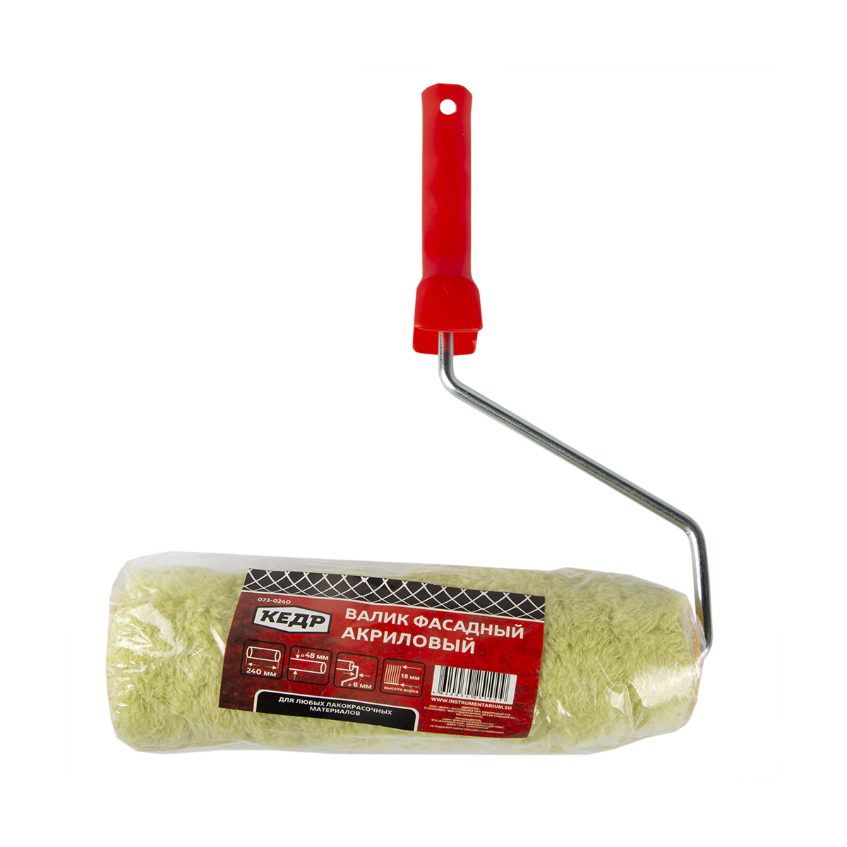 Валик акриловый фасадный d48/240 мм (ворс 18 мм) бюгель 8 мм (в сборе) (1/36) "кедр"  073-0240