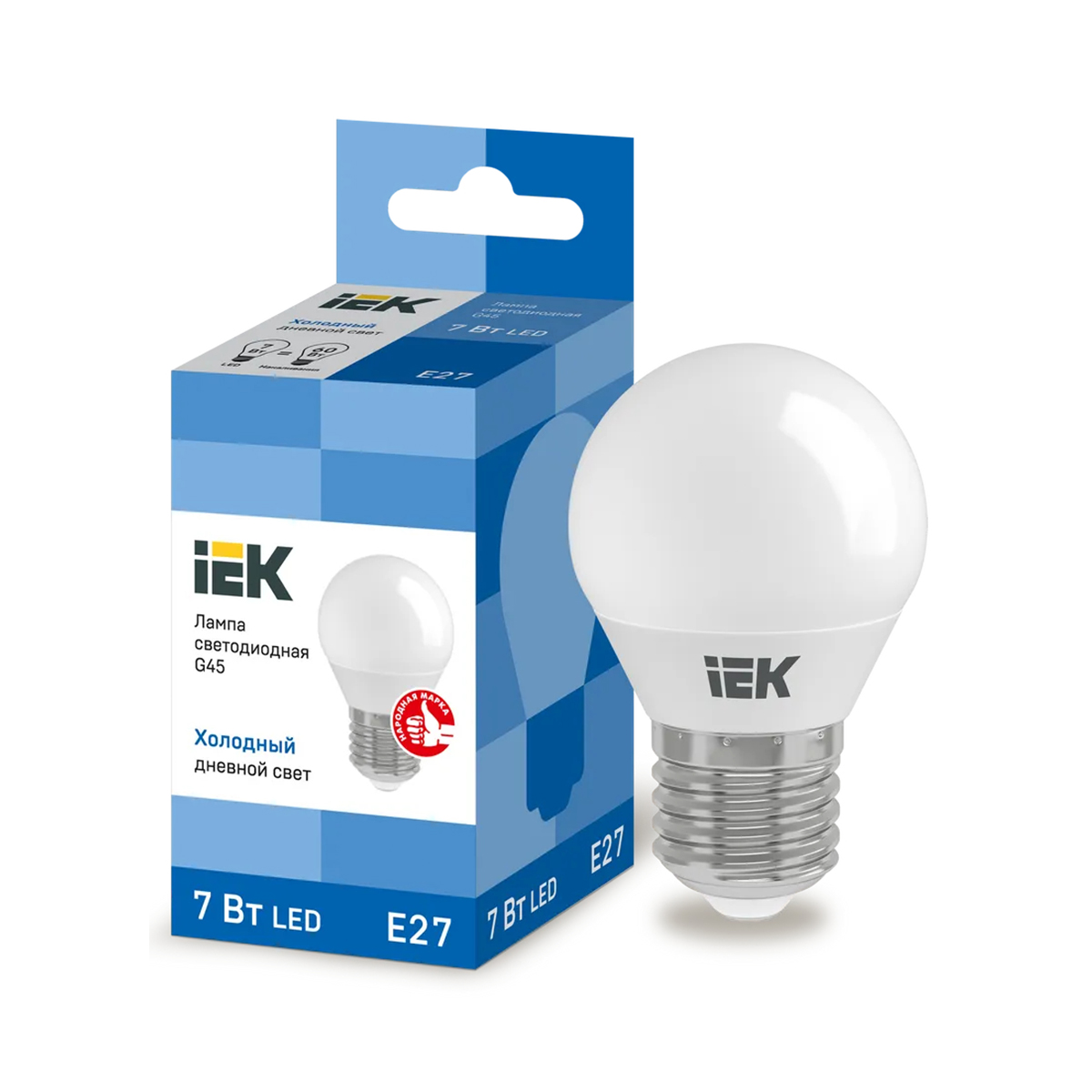 Лампа светодиодная (led) "iek" g45 шар 07w 6500 к e27, холод. свет (10/100)