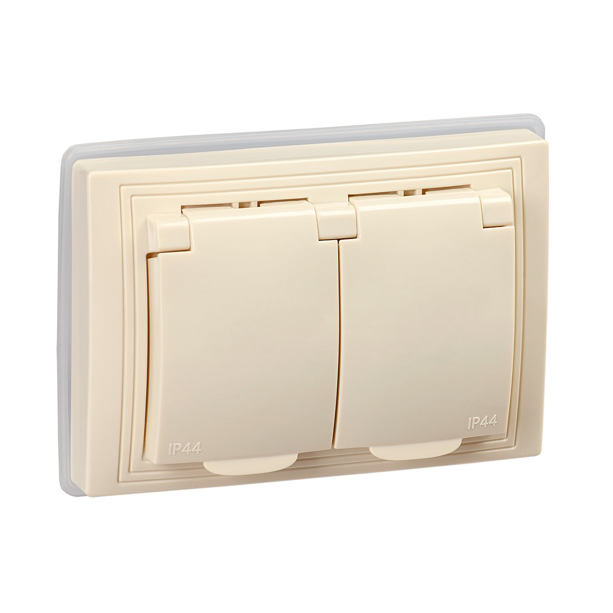 Розетка "kvarta" 2-х местн. с заземл, с шторк, с крышкой рсбш12-3-ккм-44, 16а, крем. (1/6/120) "iek"