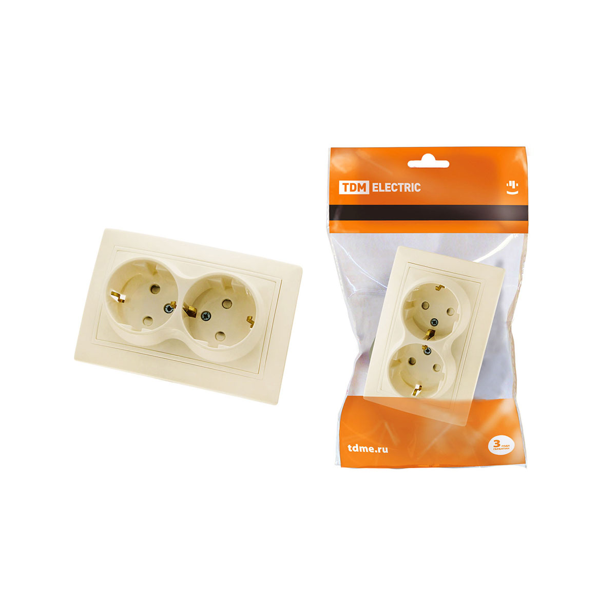 Розетка двойная с заземл. 16а 250в ip20 с защит. штор. "таймыр" сл. кость (1/10/100) tdm sq1814-0118