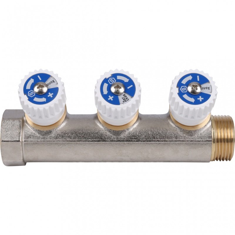 Коллектор 3/4" STOUT с вентилями на 3 выхода 1/2"
