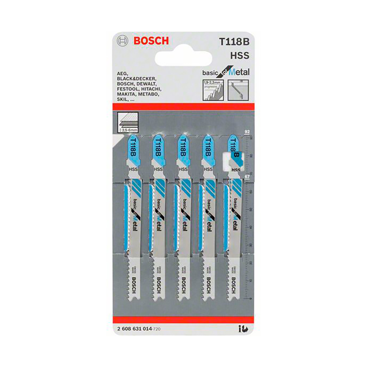 Полотна д/ эл. лобзика по металлу t118b  5 шт. 67 мм (1) "bosch" 2608631014