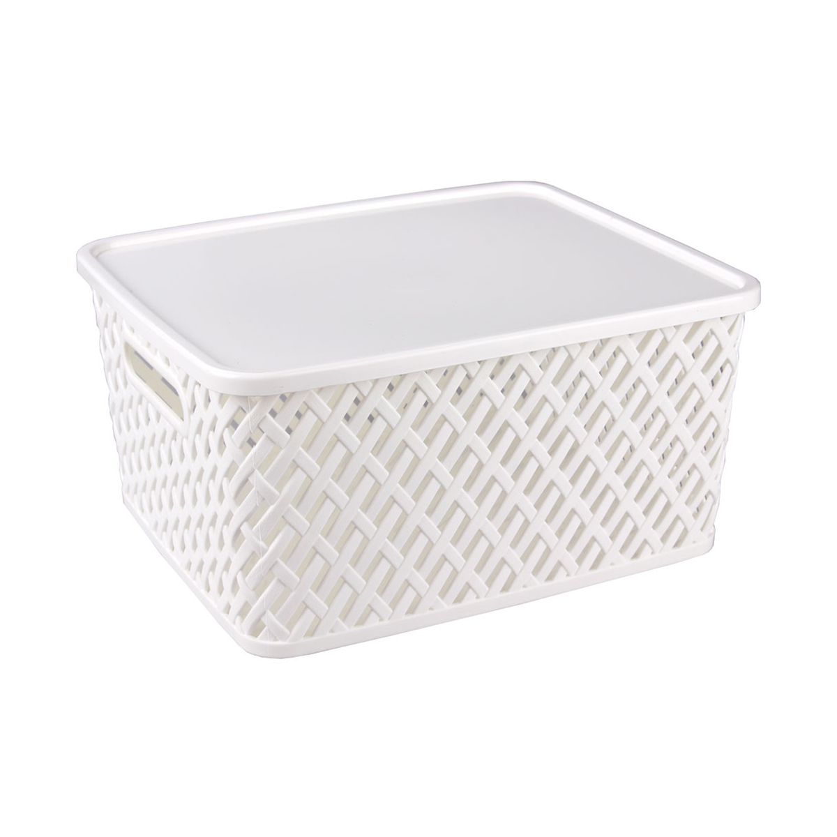 Корзина для хранения с крышкой "плетенка" 35*29*17,5 см (белая) (1/8) "альтернатива" м3582