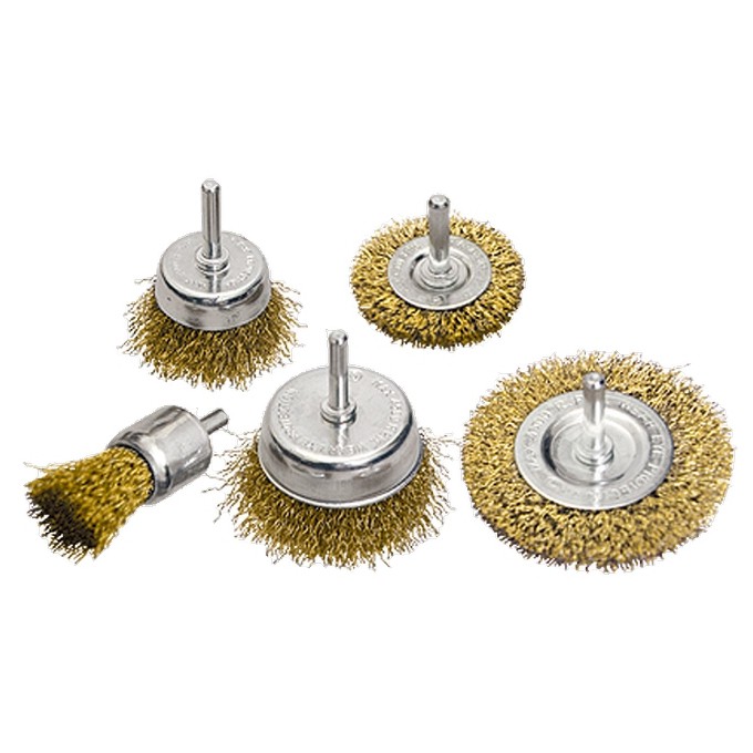Набор щеток для дрели, 5 шт, 2 плоские, 50-75 мм, 3 "чашки", 25-50-75 мм, со шпильками Matrix (74492)