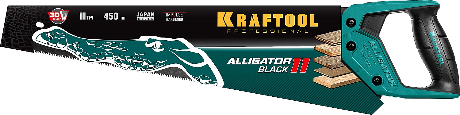 KRAFTOOL Alligator Black 11, 450 мм, ножовка для точного реза (15205-45)