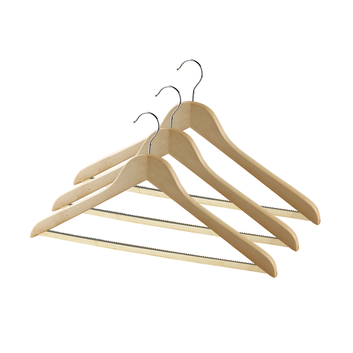 Вешалки для одежды дерев. с нескольз. перекладиной (3 шт.) натур. (1/32) "valiant" 16613s