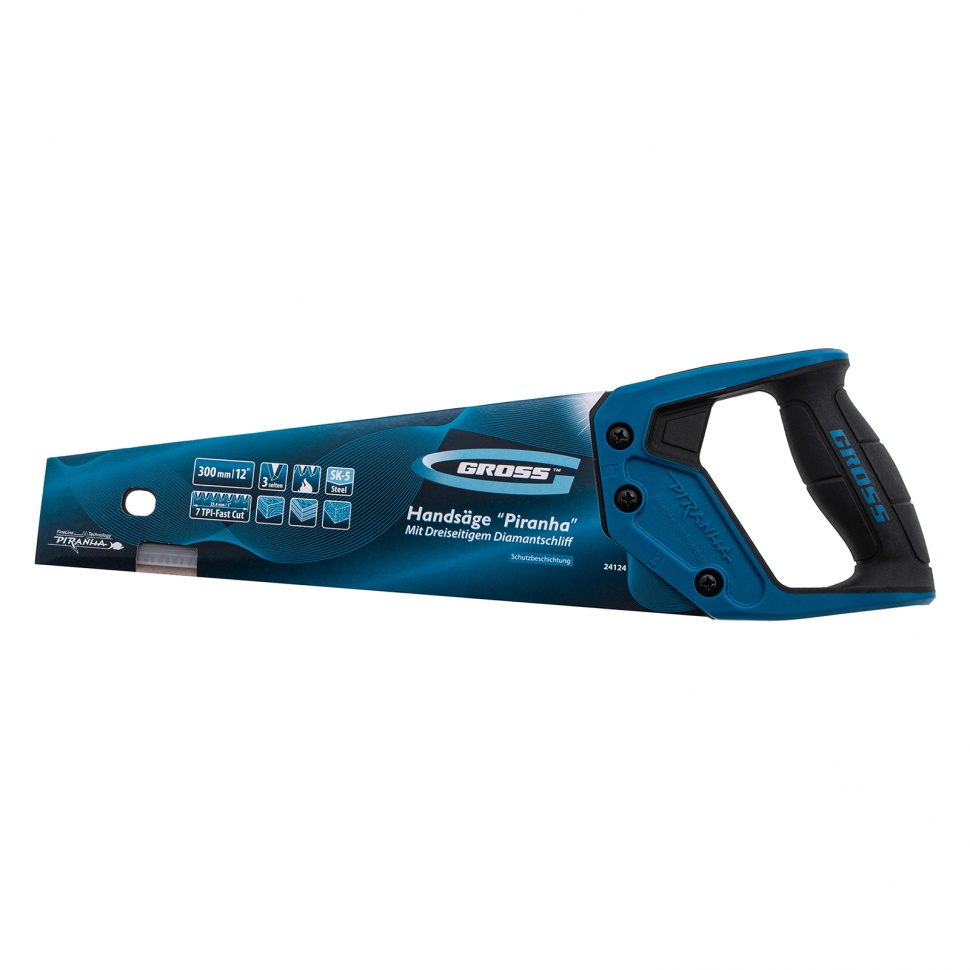 Ножовка по дереву "PIRANHA", 300 мм, 7 TPI, 3D-зуб, тефлоновое покрытие полотна, двухкомпонентная рукоятка Gross (24124)