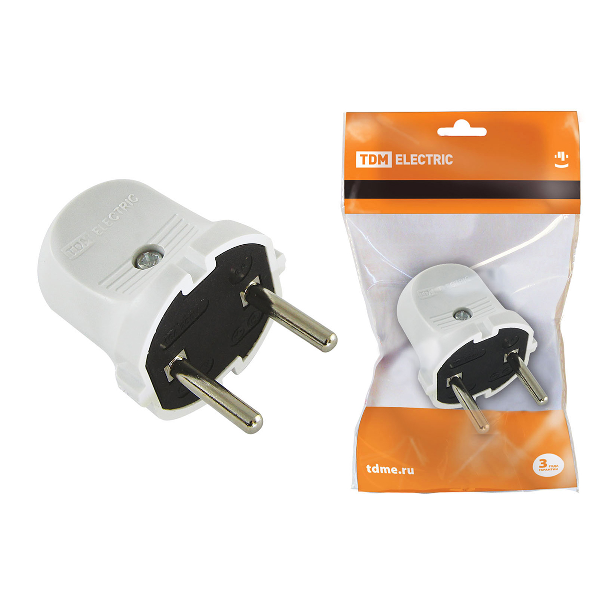 Вилка прямая без заземл. 6а 250в, белая (1/50/500) tdm sq1806-0001