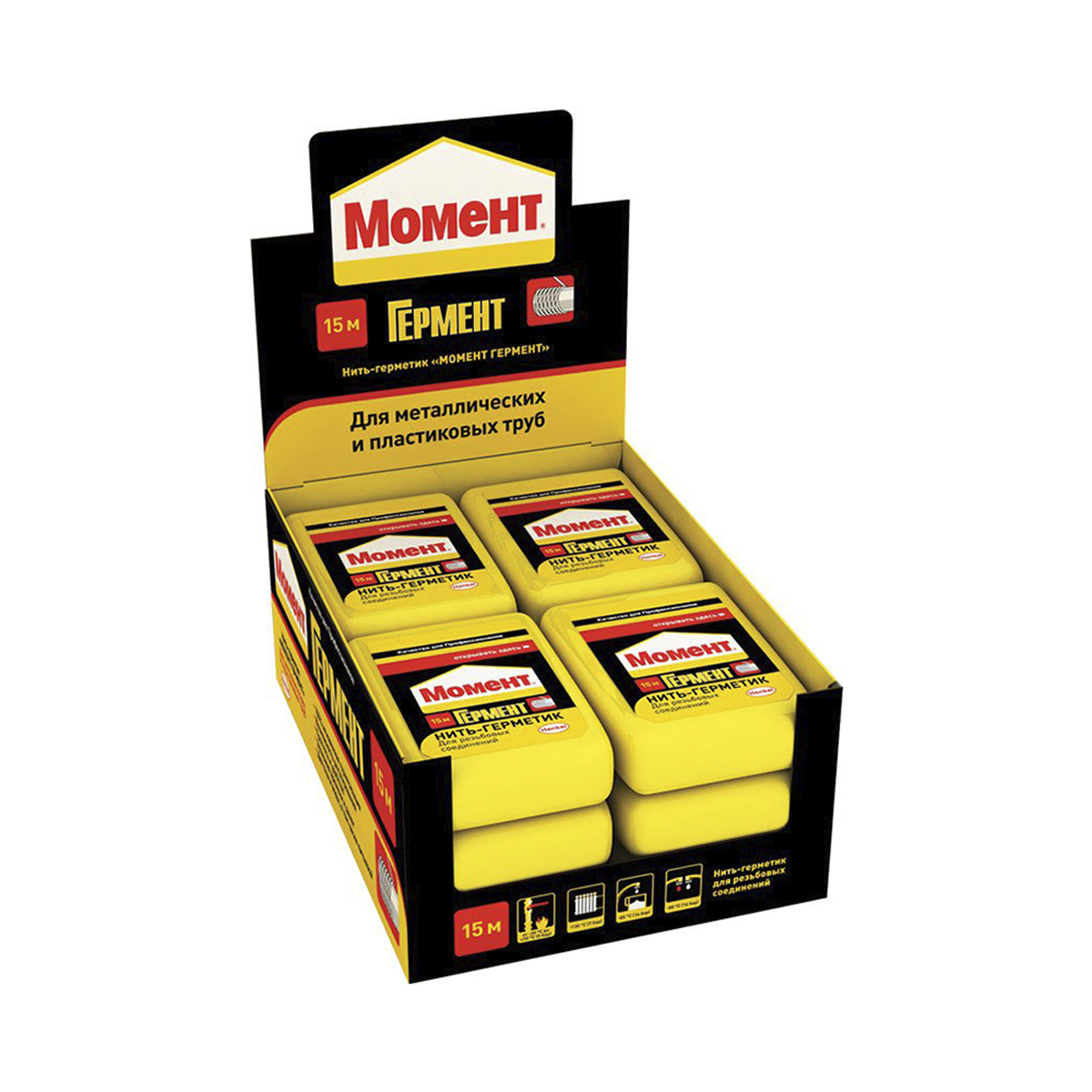 Нить - герметик момент гермент 15 м с мультистранич. этикеткой в шоу-боксе (1/12/96)  хенкель