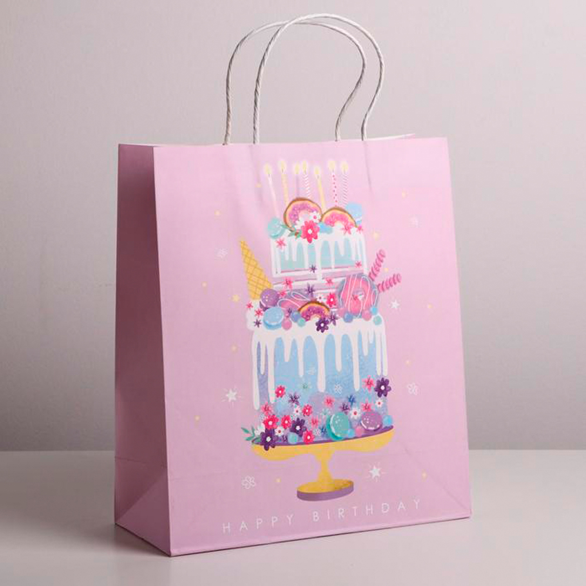 Пакет подарочный крафтовый "happy birthday" 26*30*11,5 см (1/6/240) "дарите счастье" 4783322