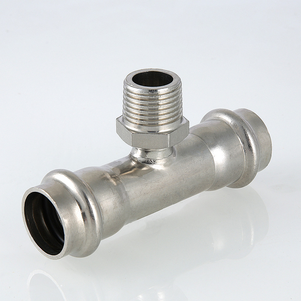 Тройник Н-пресс 22 x 1/2" x 22 нержавеющая сталь VALTEC