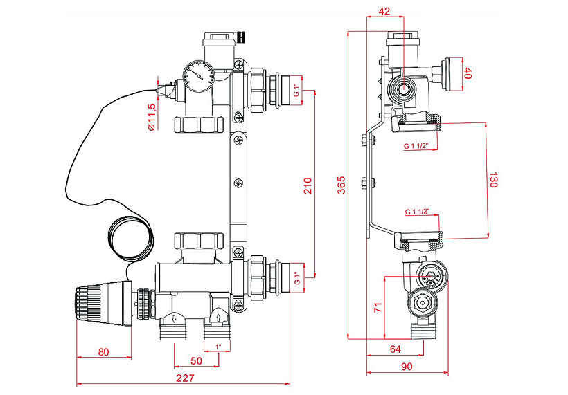 Насосно-смесительный узел ROMMER с термостатической головкой с выносным датчиком , без насоса