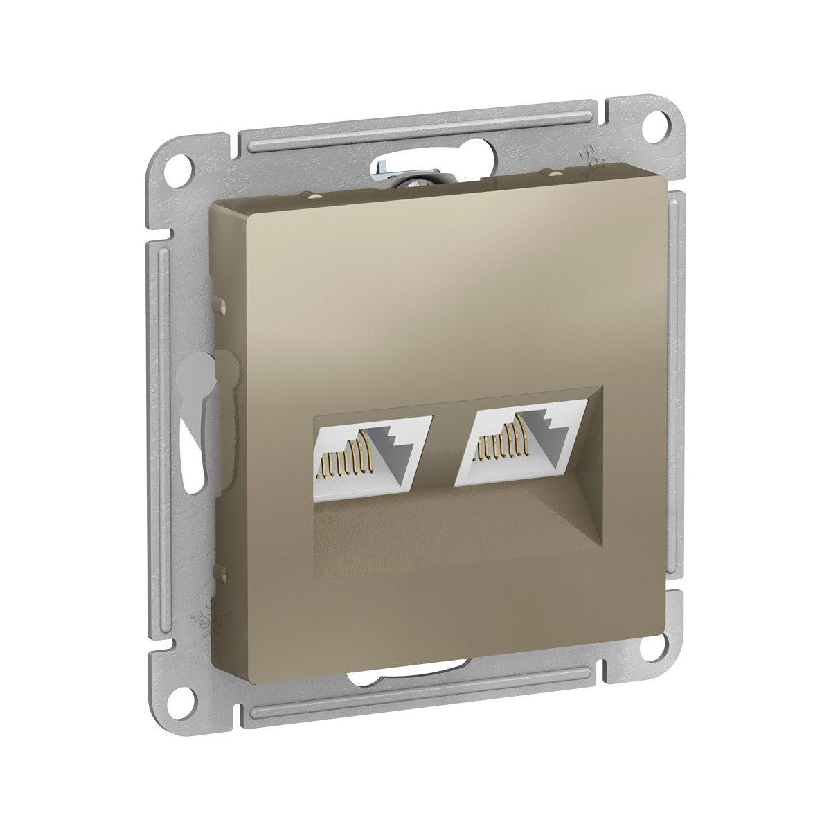 Розетка компьютерная "atlasdesign" 2-х местн. rj45+rj45 (механизм) шампань (1/10/60) "schneider"