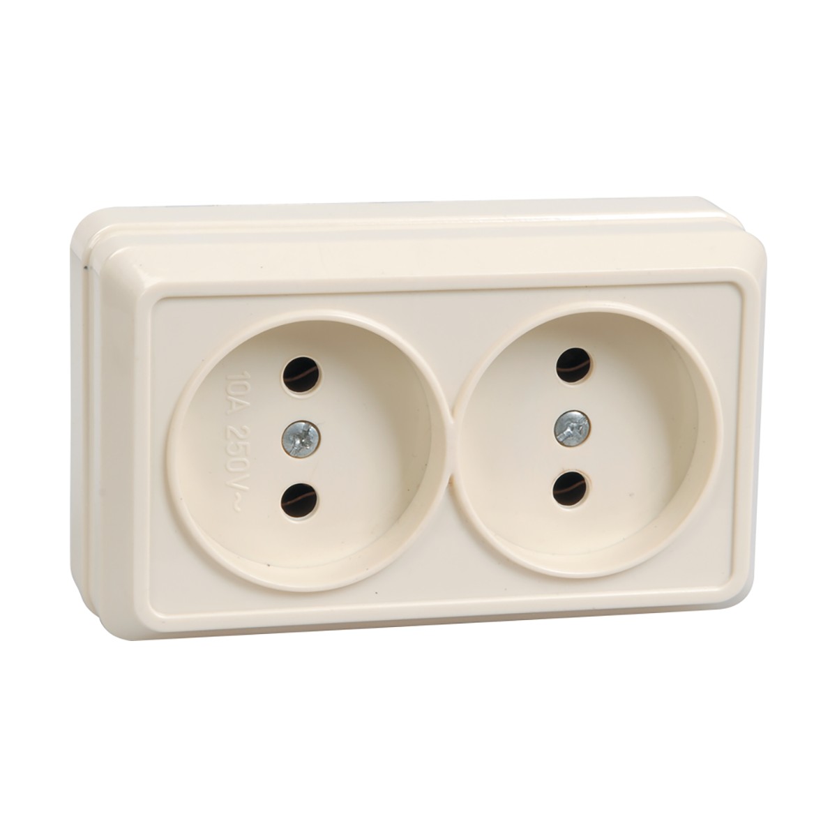 Розетка открыт. уст. "октава" 2-х местн. рс22-2-окм, 10а, кремовый (1/24/288) "iek"