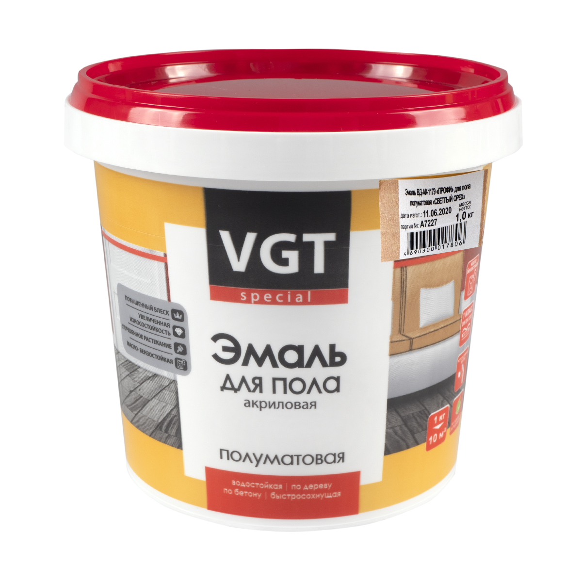 Эмаль вд-ак-1179 "профи" для пола светлый орех   1 кг (6) "вгт"