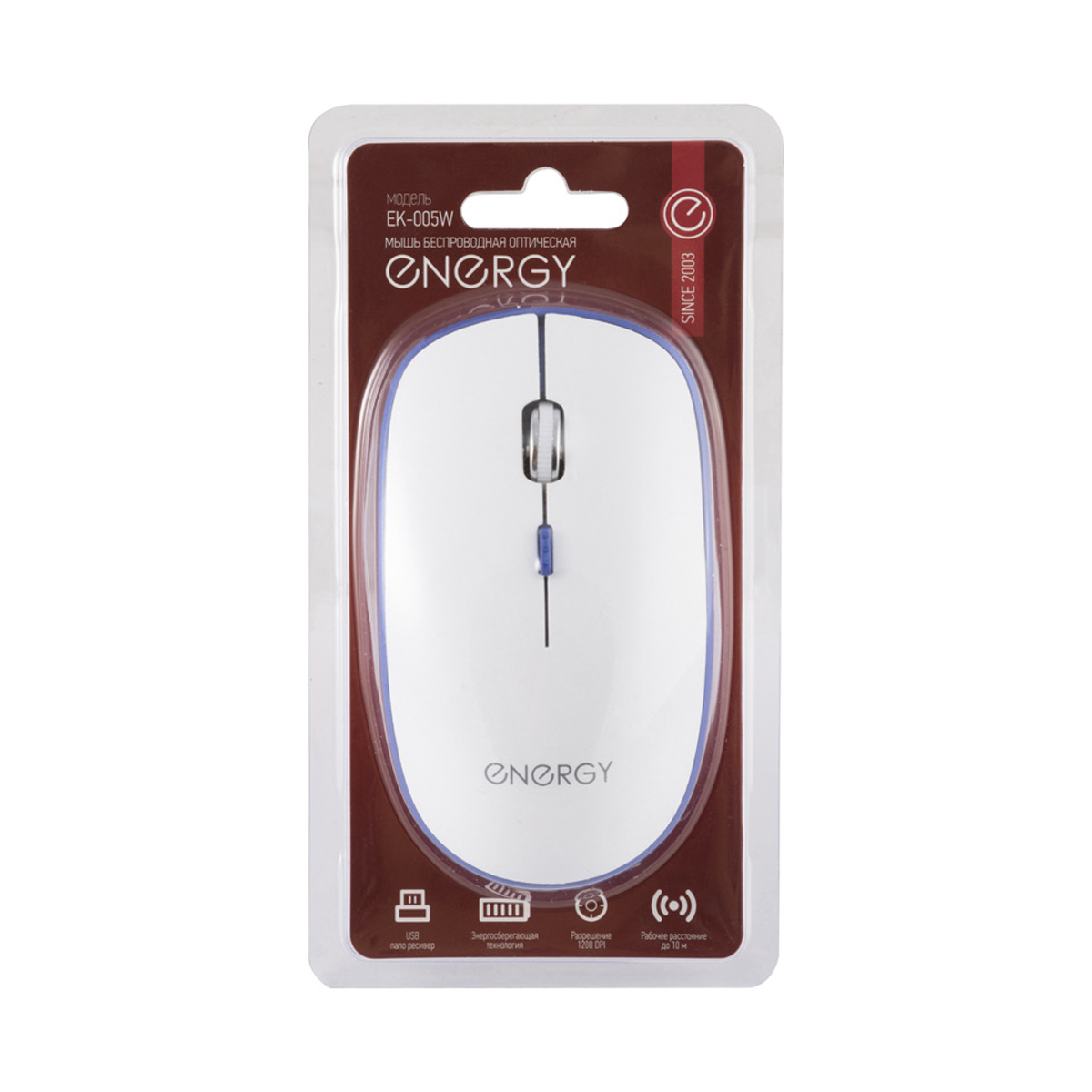 Мышь беспроводная оптическая ek-005w (белый/синий) (1/60) "energy"