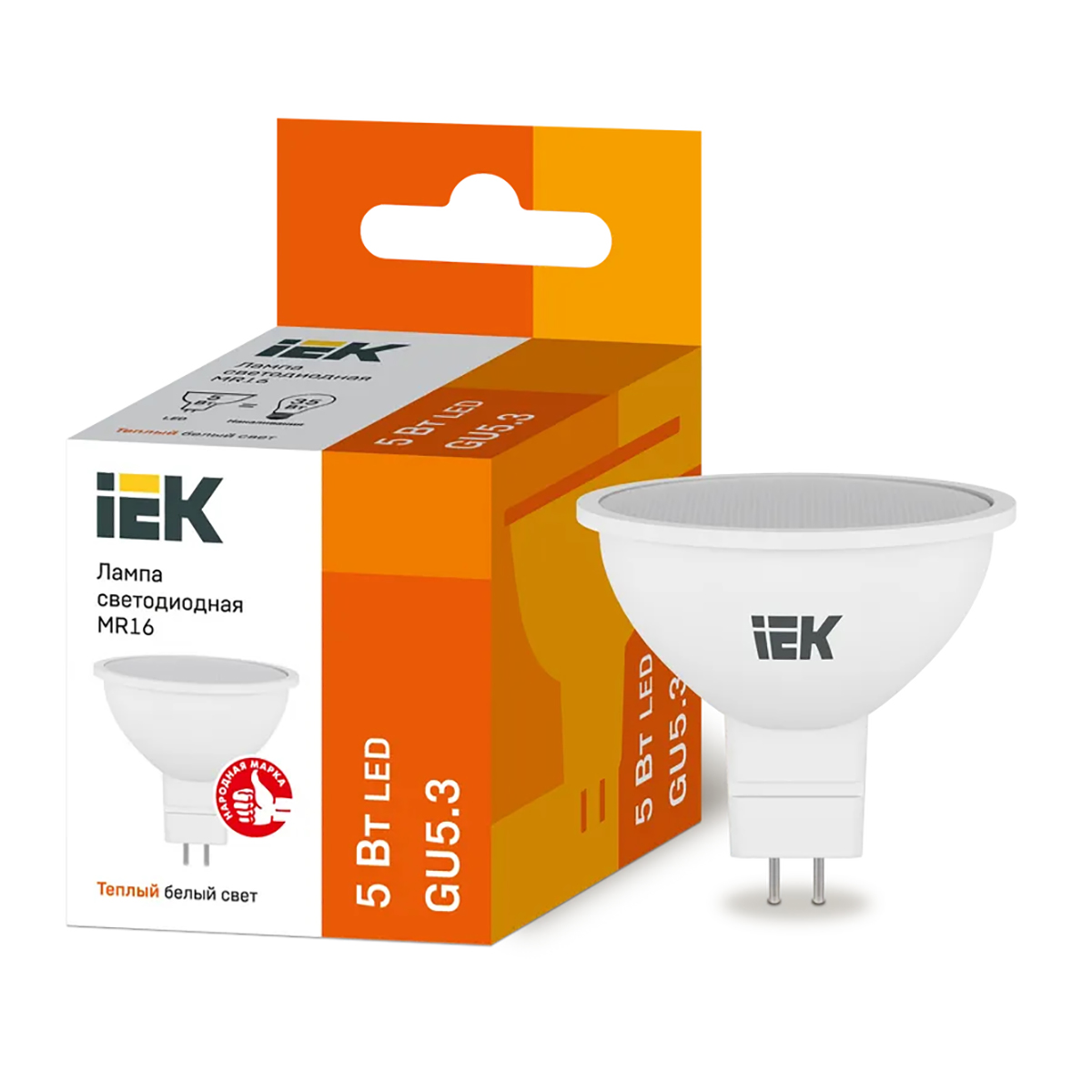 Лампа светодиодная (led) "iek" mr16 софит 05w 3000 к gu5.3, тепл. свет (10/200)