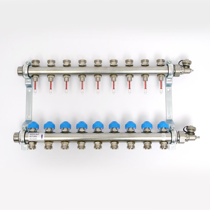 Коллекторная группа на 9 выходов 1'х3/4" ЕК UNI-FITT из нержавейки с расходомерами (Германия)