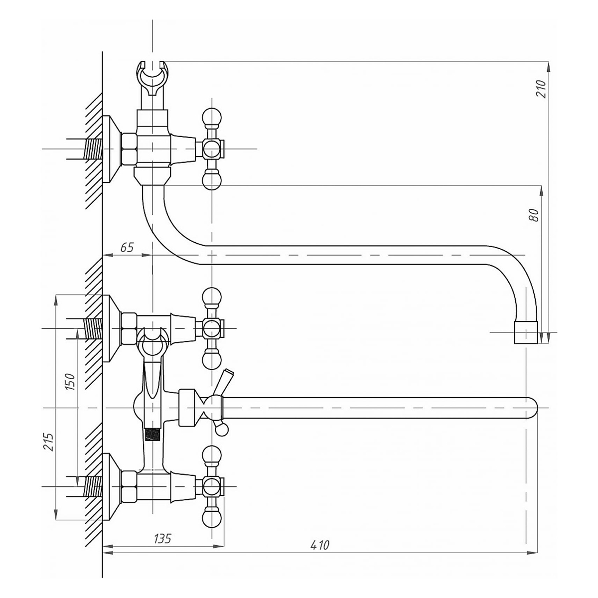 Смеситель для ванн fzs-428-54 длинный излив, двухвентильный (1/10) "fauzt"
