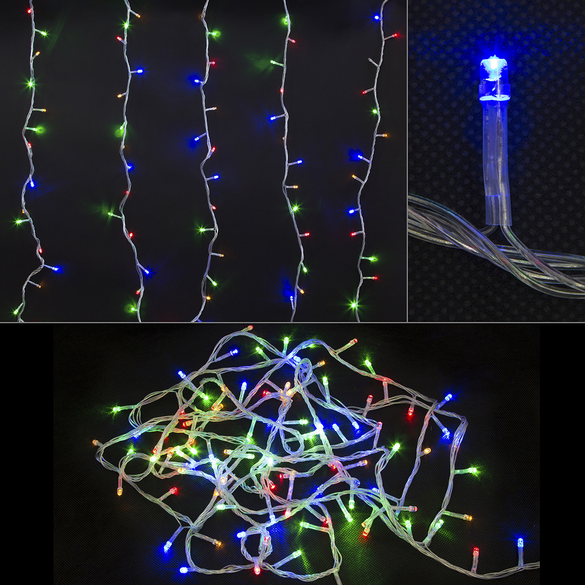 Электрогирлянда 5 м, 8 реж., многоцв., прозрачн. шнур (1/36) led100-5-mc "волшебная страна"