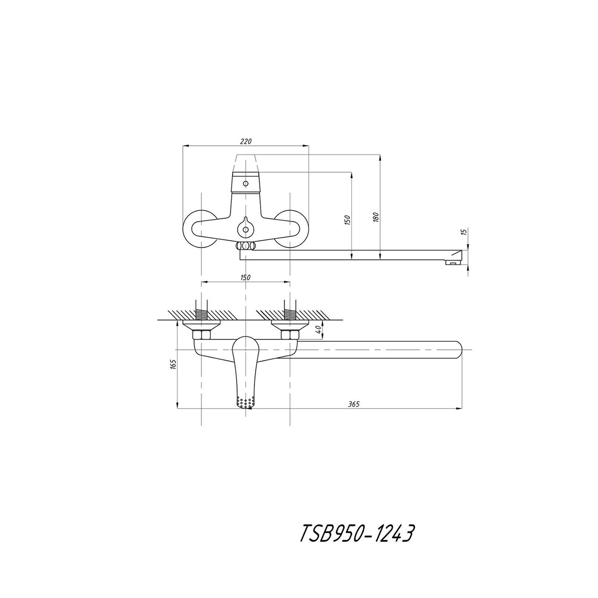 Смеситель для ванн "tsarsberg" tsb-950-1243 длинный излив (1/10) "профсан"