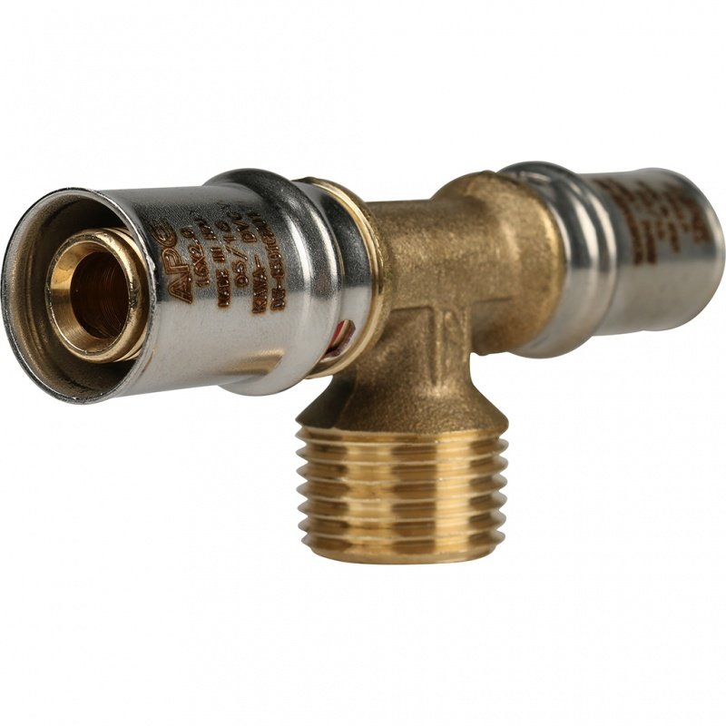 Тройник переходной под пресс 16 х 1/2" х 16 (НР) STOUT для МП труб