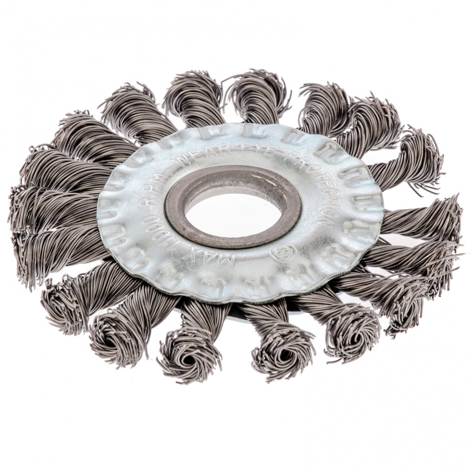 Щетка для УШМ, 100 мм, посадка 22.2 мм, плоская, крученая проволока 0.5 мм Сибртех (746307)