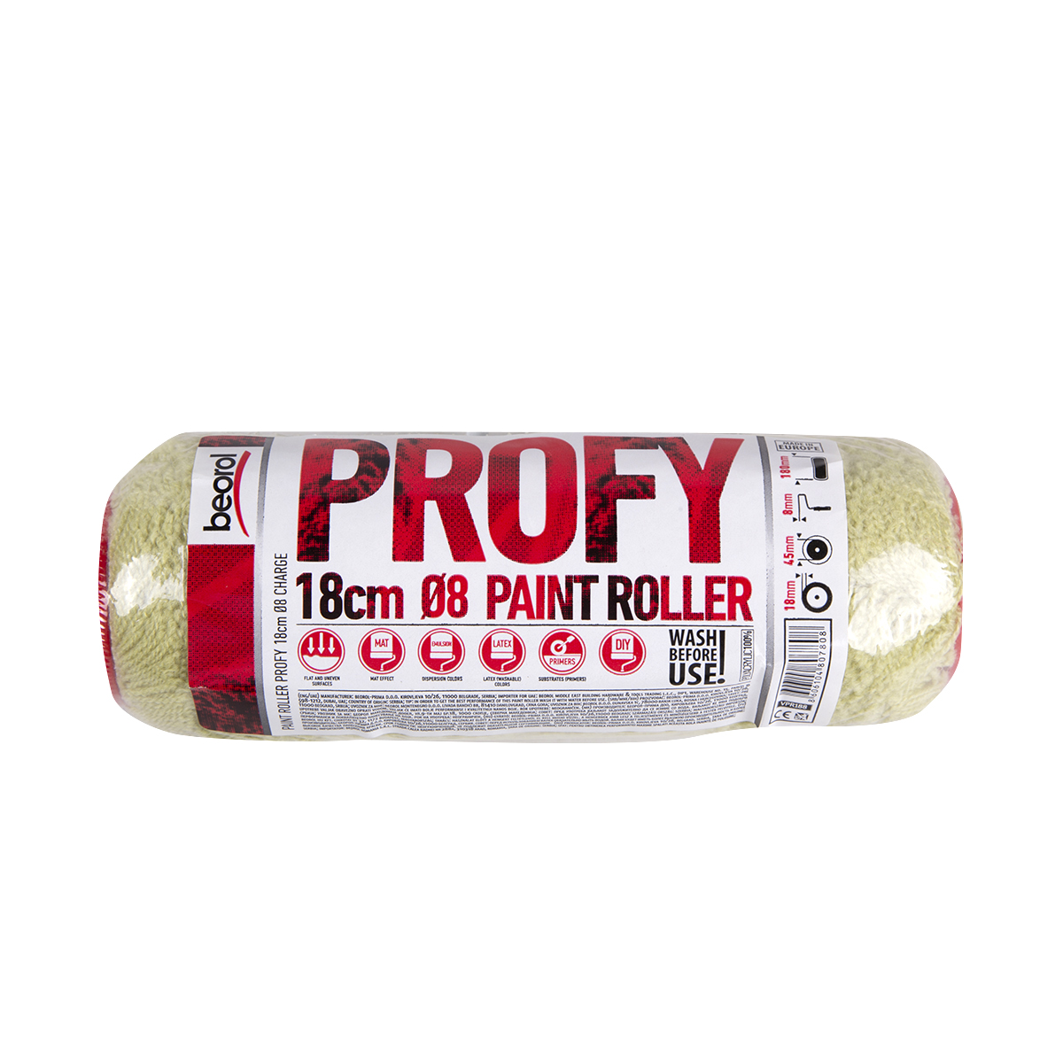 Валик запасной полиакрил  "profy"  d45/180 мм (ворс 18 мм) бюгель 8 мм (1/30)  "beorol"