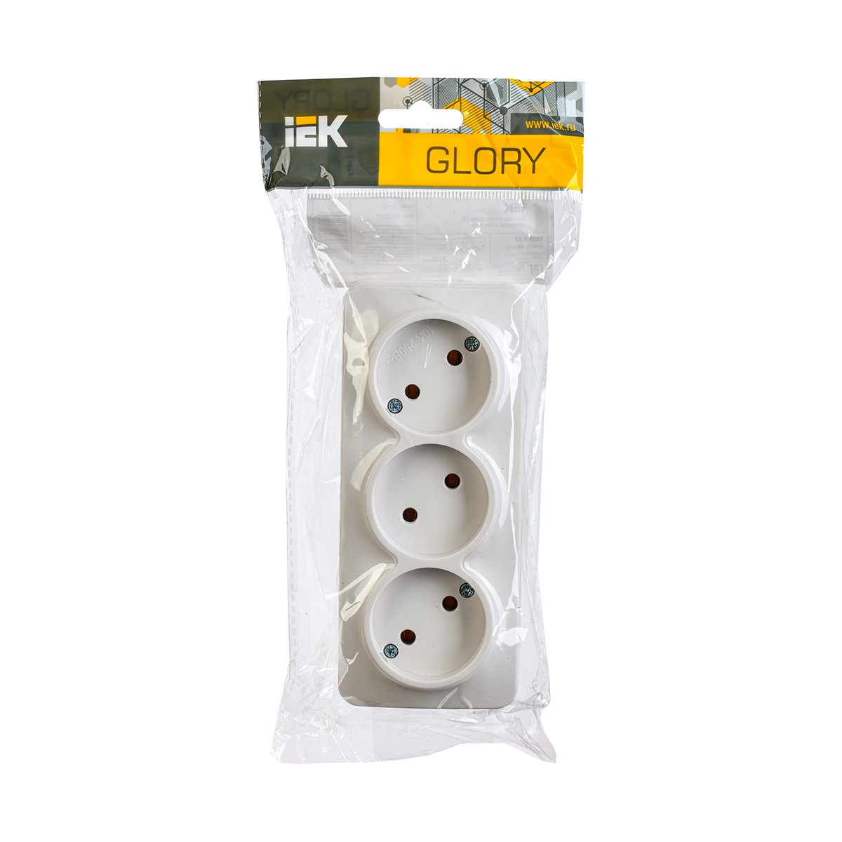 Розетка открыт. уст. "glory" 3-х местн. рс23-2-хб, 10а, белый (1/24/288) "iek"