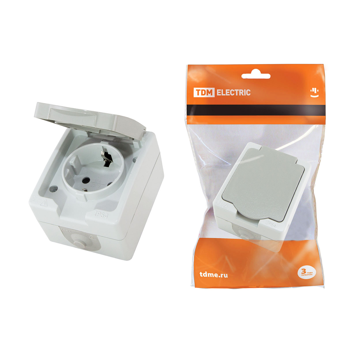 Розетка открыт. уст. с заземл. 16а 250в ip54 "вуокса" (1/10/100) tdm sq1803-0007