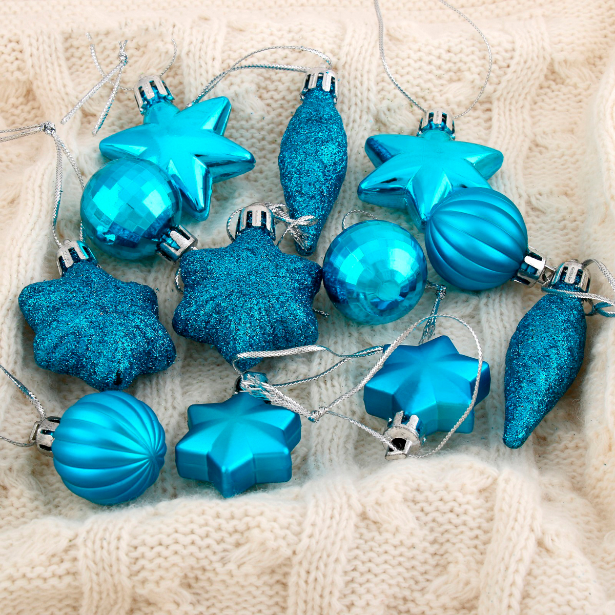 Набор елочных украшений 12 шт. "талла" (4 шара, 2 сосульки, 6 звезд) голубой 4192509