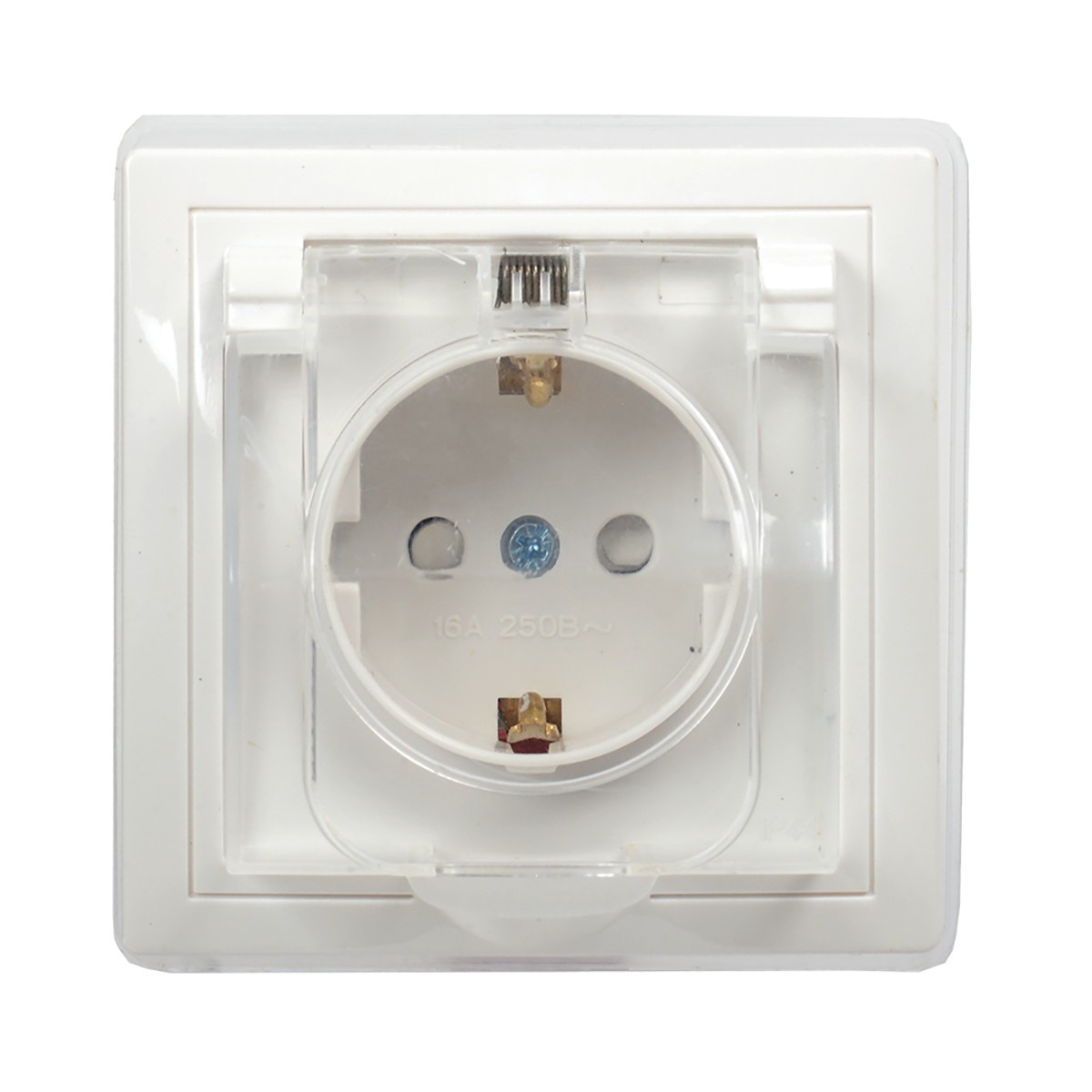 Розетка "кварта" 1 местн. с заземл, с шторк, с крыш. рсбш10-3-ккб-44 (керам.) белый (1/8/160) "iek"