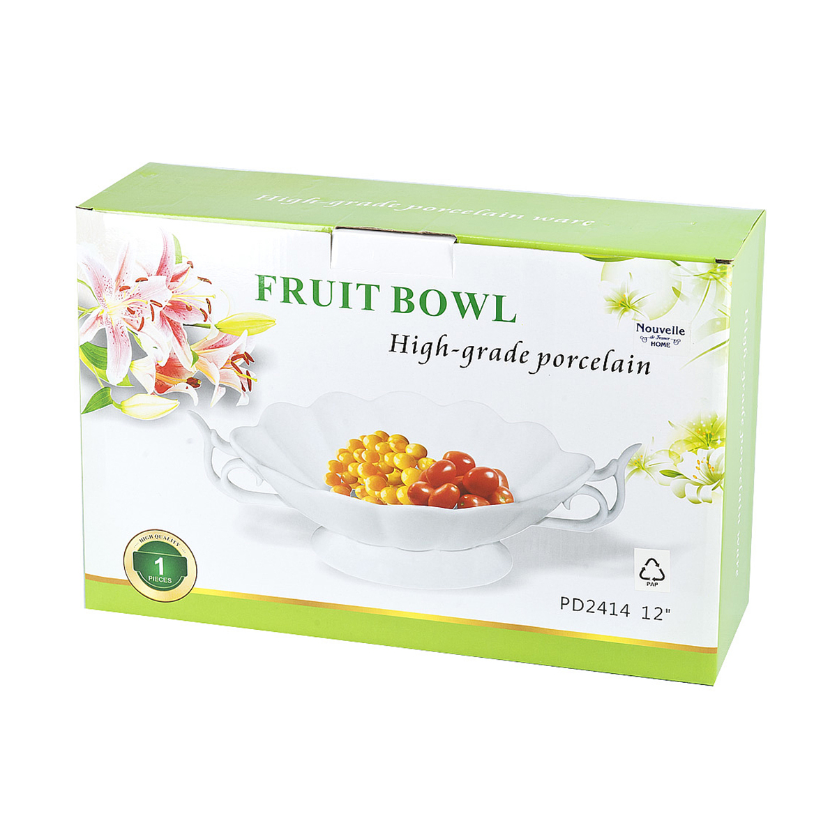 Салатник Nouvelle Home Маршмеллоу, с ручками на ножке, фарфоровый, 30 x 21 см, 1000 мл