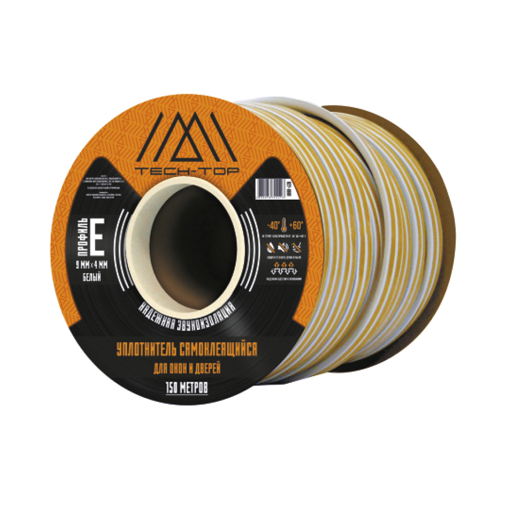 Уплотнитель e 9 х 4 мм черный бухта 150 м (1/8) "tech-top"