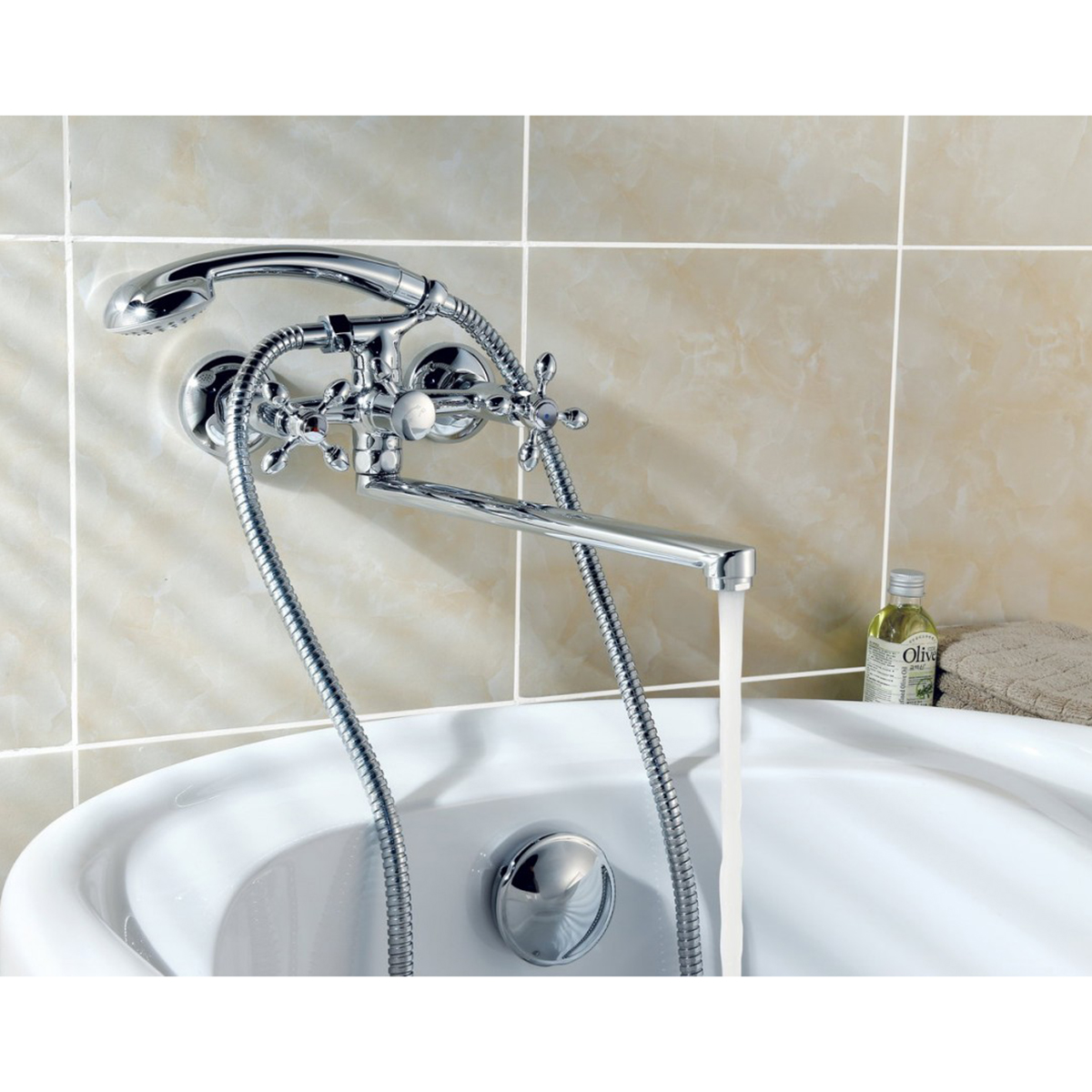 Смеситель для ванн "vista"  lm7651c  длинный плоский излив, двухвентильный (1/8) "lemark"