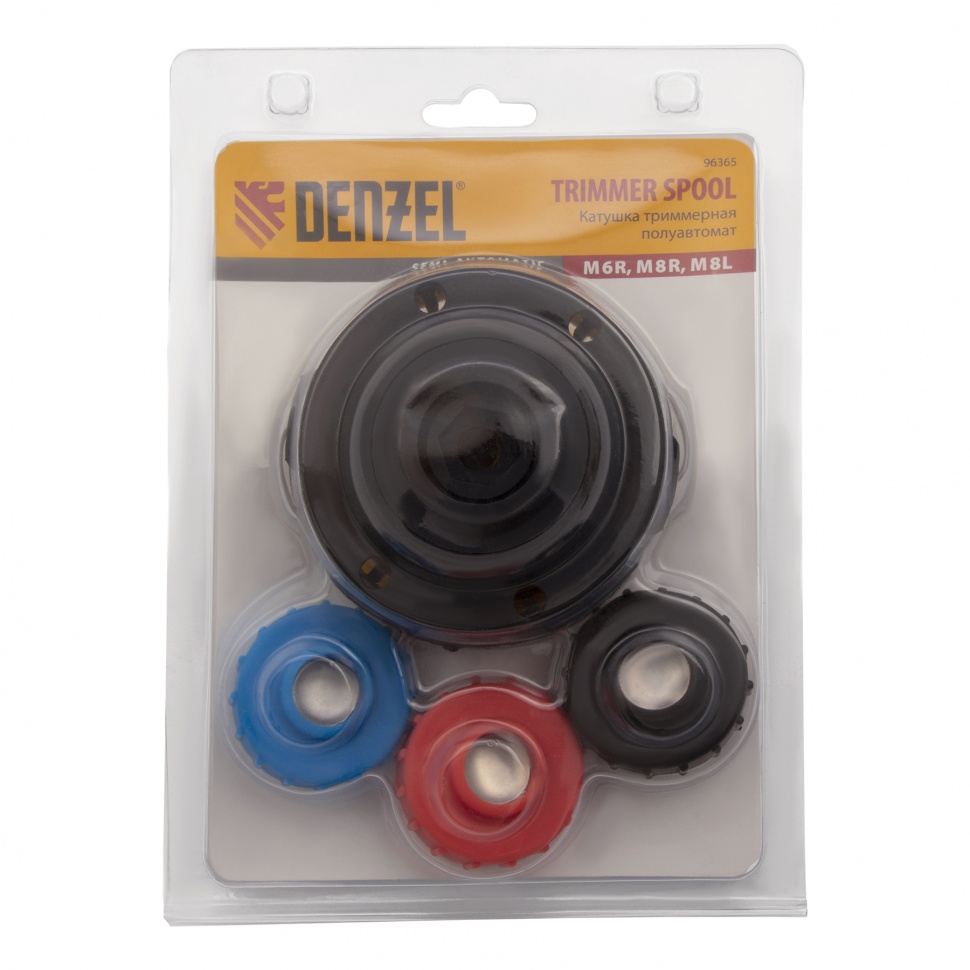 Катушка триммерная полуавтомат, шестигранник HEX х 15/6, болт М6 правый, М8 правый, М8 левый Denzel (96365)