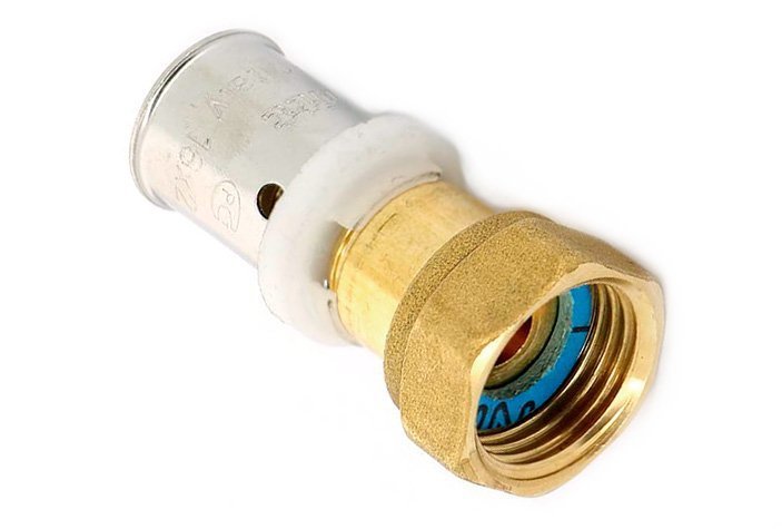 Муфта (ВР) 20 x 3/4" под пресс с накидной гайкой (плоское уплотнение) для МП труб UNI-FITT