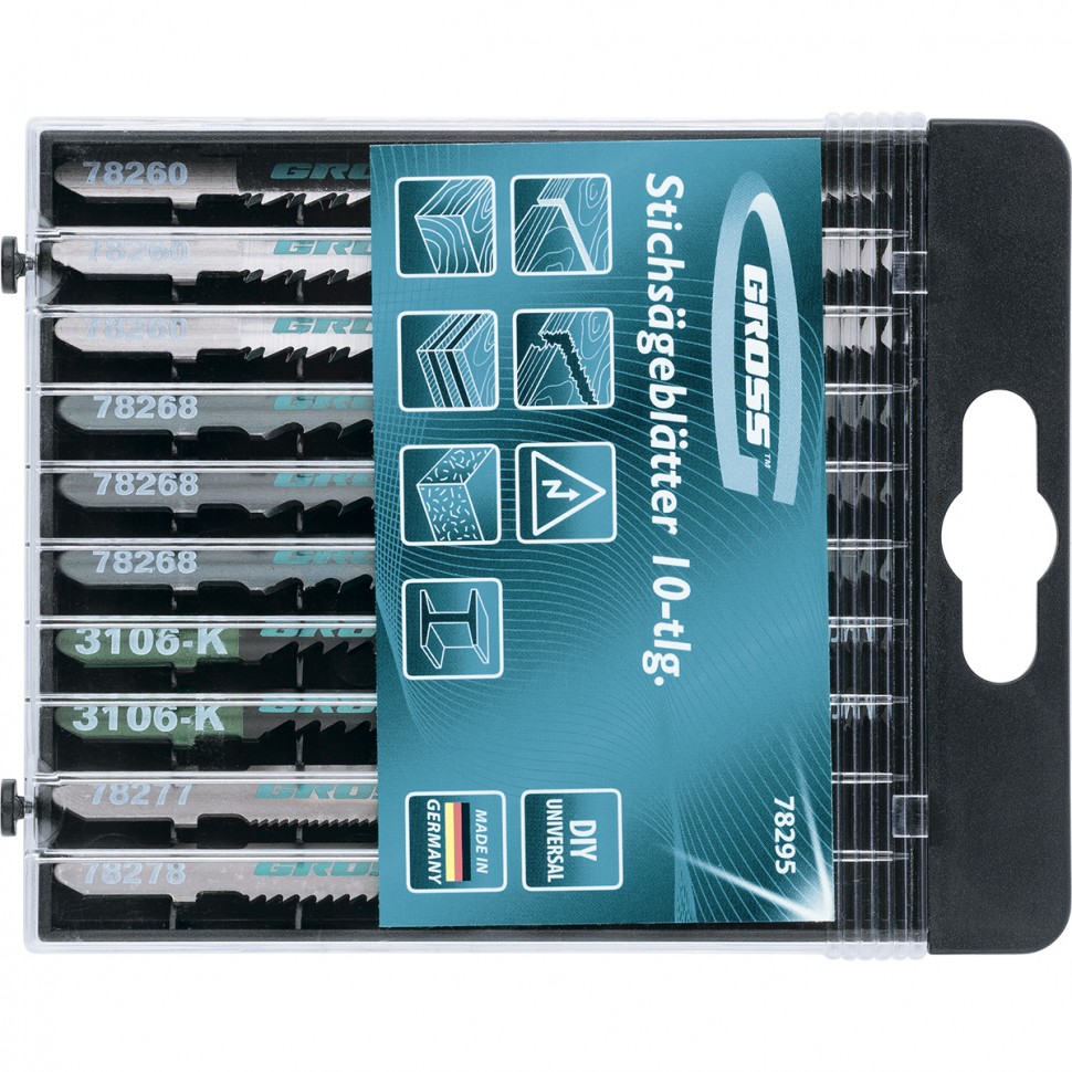 Набор полотен для электролобзика универсальный, 10 шт, DIY, пластиковый кейс Gross (78295)