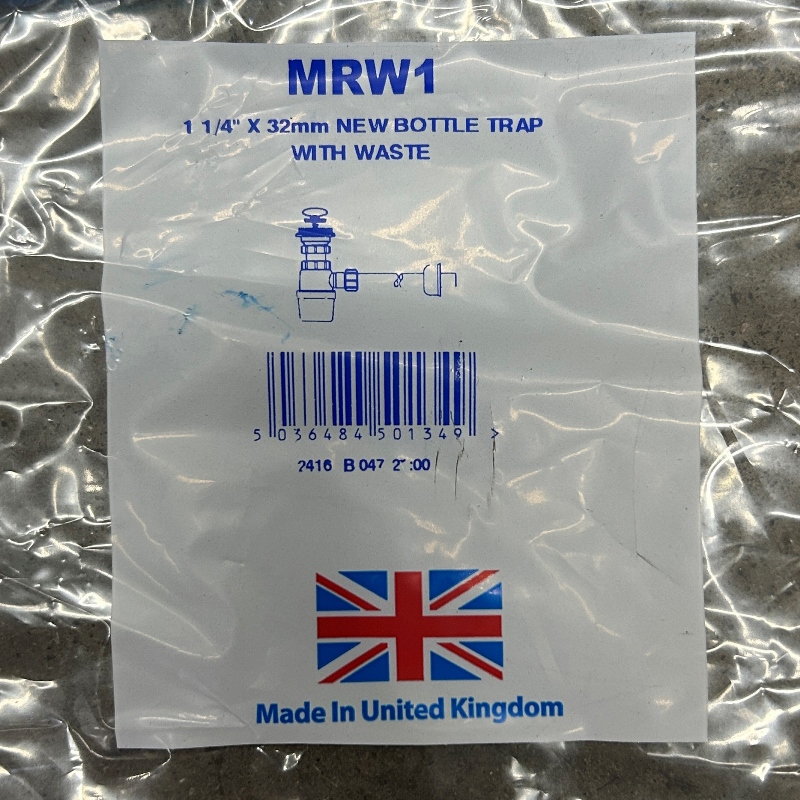 Сифон McALPINE бутылочный 1 1/4" х 32 мм с выпуском 60 мм нерж. решетка, проба, выход 32 мм компрес.