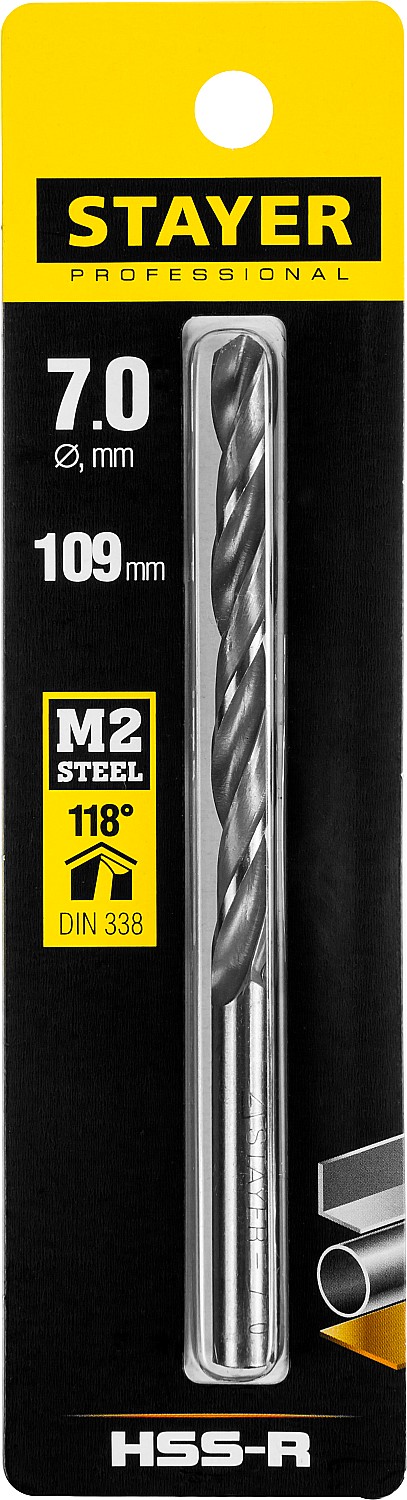 STAYER HSS-R, 7.0 х 109 мм, быстрорежущая сталь P6M5, сверло по металлу, Professional (29602-7)