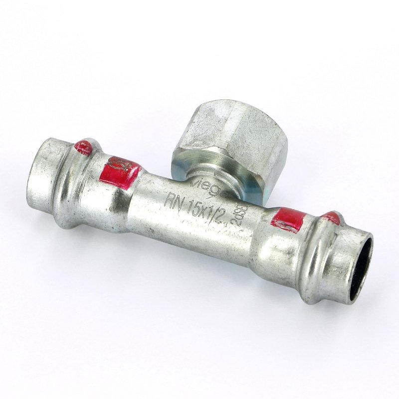 Тройник пресс-В 15x1/2"x15 оцинкованная сталь Prestabo VIEGA