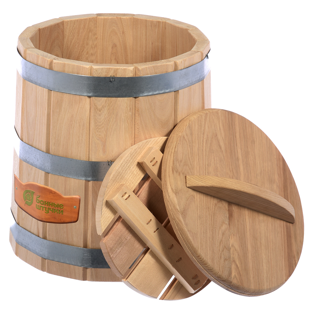 Кадка для воды и солений 15 л с крышкой и гнетом, дуб (1) "банные штучки" 33230