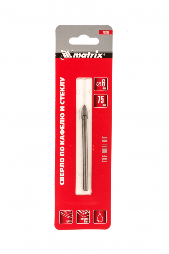 Сверло по керамической плитке, 6 мм, цилиндрический хвостовик Matrix (72816)