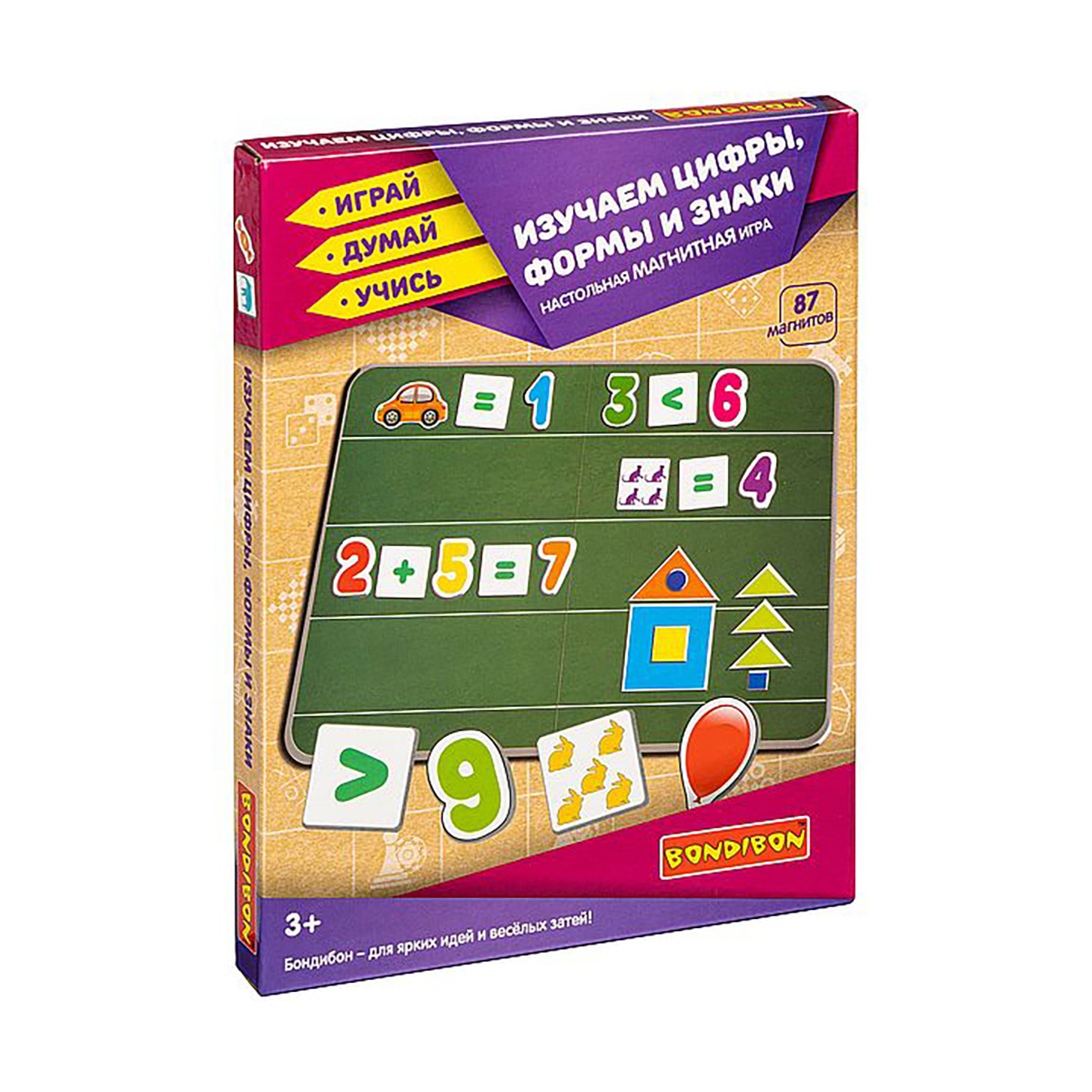 Игра настольная магнитная "изучаем цифры, формы и знаки" 87 магнитов "bondibon" вв4417