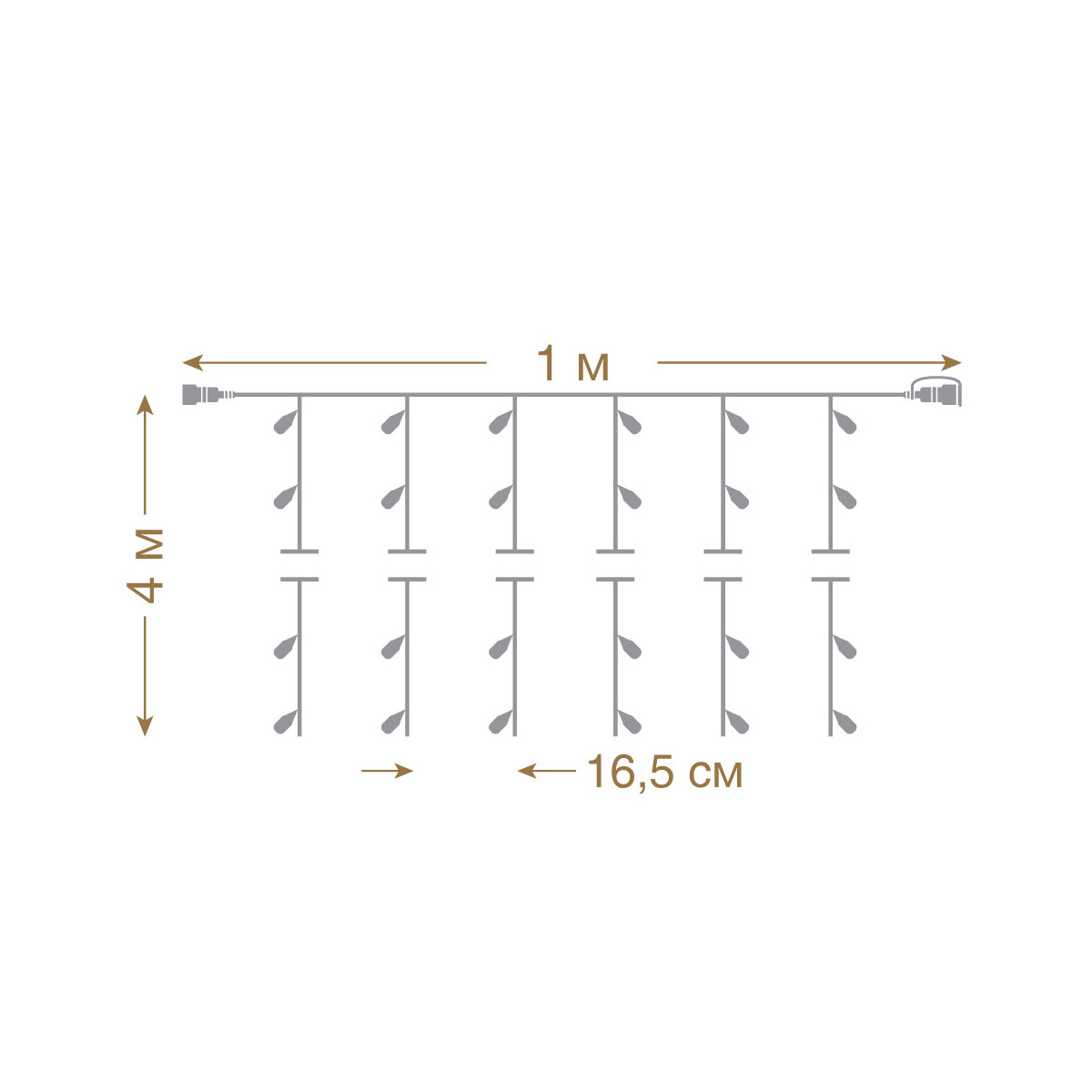 Электрогирлянда-конструктор "занавес" 1*4 м, 192 желтые лампы, 6 нитей (1/4) "vegas"
