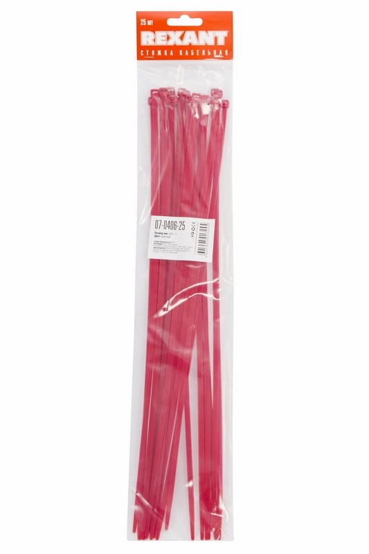 Хомуты нейлон 4,8 х 400 мм (набор 25 шт.), красные (1/10/250) "rexant" 07-0406-25